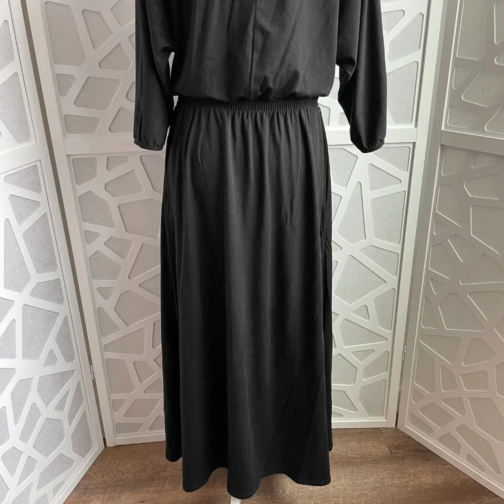 Garnet Hill Batwing Faux Wrap Knit Midi Dress Black Sz M Medium - Picture 9 of 12
